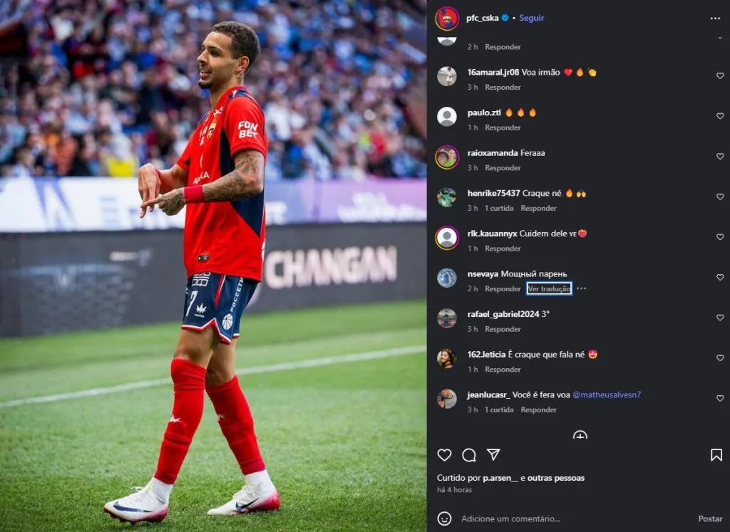 Matheus Alves, comemora seu primeiro gol pelo Campeonato Russo com a camisa do CSKA e agita torcedores nas redes sociais