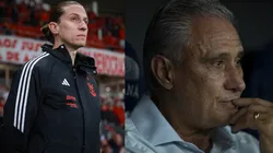 Filipe Luís e Tite no comando técnico rubro-negro - Fotos: Reprodução/AGIF