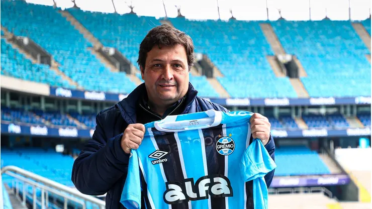 Alberto Guerra na Arena do Grêmio em coletiva. FOTO: ANGELO PIERETTI/GRÊMIO FBPA.