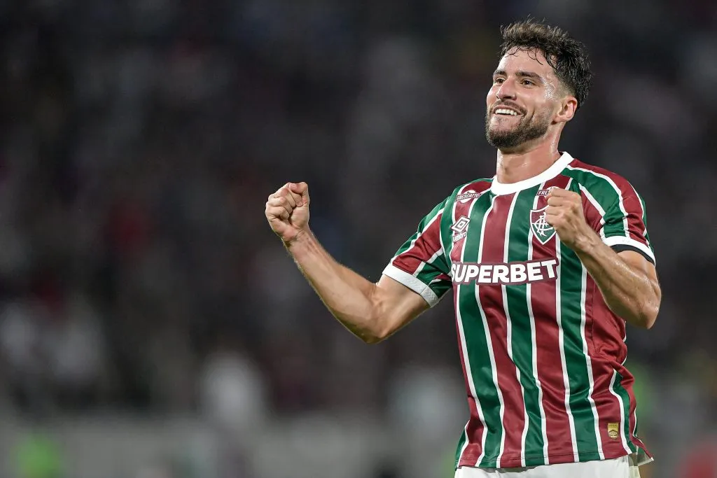 RJ – RIO DE JANEIRO – 19/08/2025 – COPA LIBERTADORES 2025, FLUMINENSE X AMERICA DE CALI – Martinelli jogador do Fluminense comemora seu gol durante partida contra o America de Cali no estadio Maracana pelo campeonato Copa Libertadores 2025. Foto: Thiago Ribeiro/AGIF