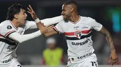 André Silva (D) festeja gol do São Paulo contra o Atlético Nacional na Libertadores (Rubens Chiri, Nilton Fukuda e Paulo Pinto/Saopaulofc)