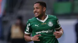 Vitor Roque jogador do Palmeiras durante partida contra o Ceara no estadio Arena Allianz Parque pelo campeonato Brasileiro A 2025. Foto: Ettore Chiereguini/AGIF