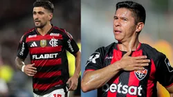 Arrascaeta e Osvaldo são os destaques de Flamengo e Vitória para a partida - Fotos: Reprodução/AGIF