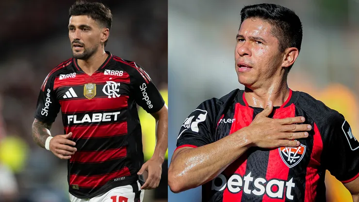 Arrascaeta e Osvaldo são os destaques de Flamengo e Vitória para a partida - Fotos: Reprodução/AGIF