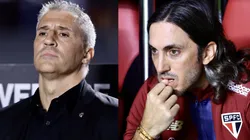 Hernan Crespo e Luis Zubeldía no comando técnico do São Paulo - Fotos: Marcello Zambrana/AGIF