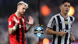 Roger Guedes em partida pelo Al-Rayyan (Foto: Francois Nel/Getty Images) e Savarino em partida pelo campeonato brasileiro (Foto: Buda Mendes/Getty Images)