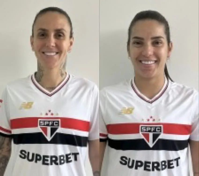 Millene e Darlene com a camisa do São Paulo. Foto: Reprodução/BID CBF