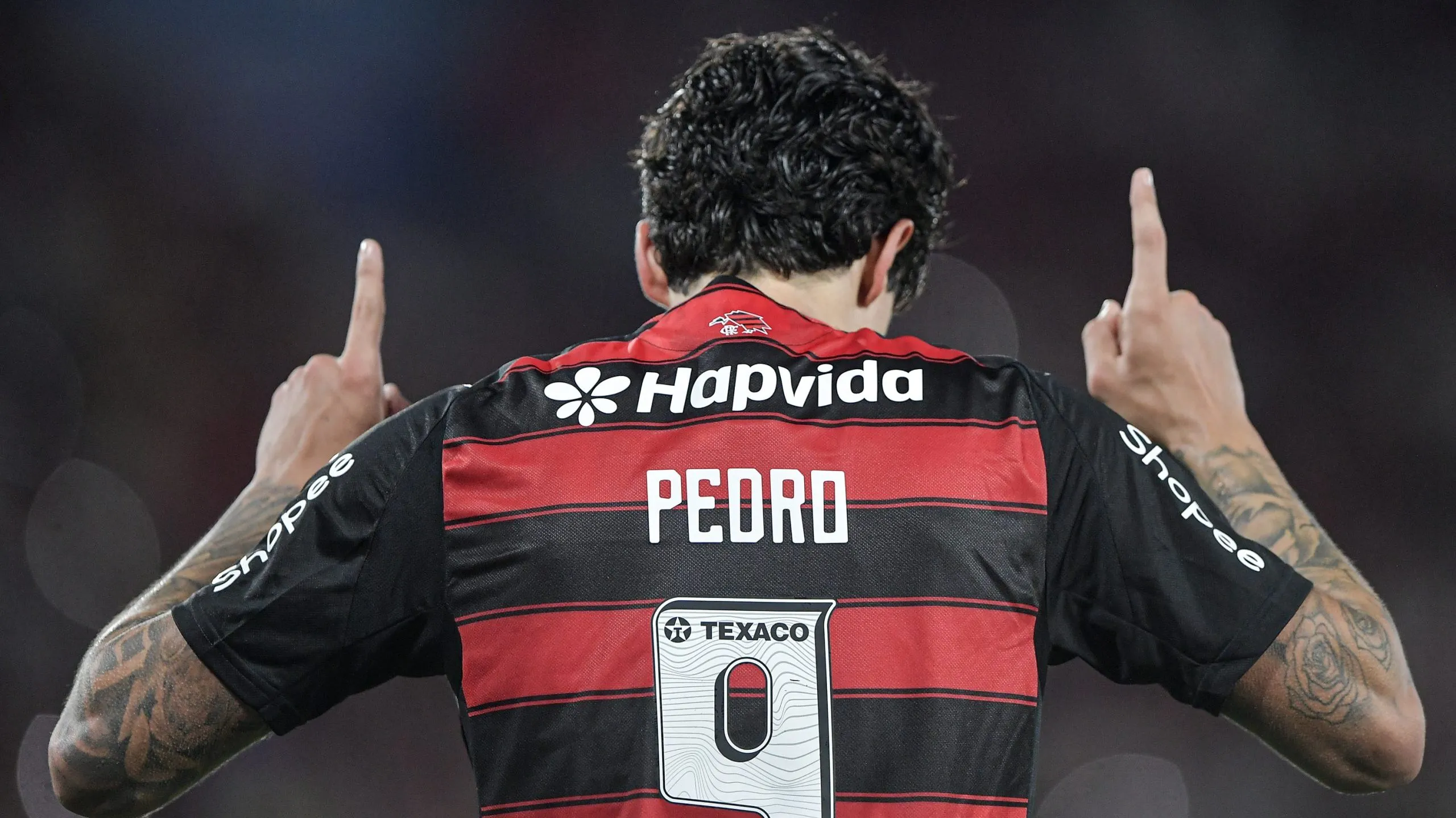 Pedro jogador do Flamengo comemora seu gol durante partida contra o Vitoria no estadio Maracana pelo campeonato Brasileiro A 2025. Foto: Thiago Ribeiro/AGIF