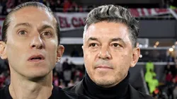 Marcelo Gallardo e Filipe Luís - Fotos: Hernan Cortez/Getty Images e Buda Mendes/Getty Images