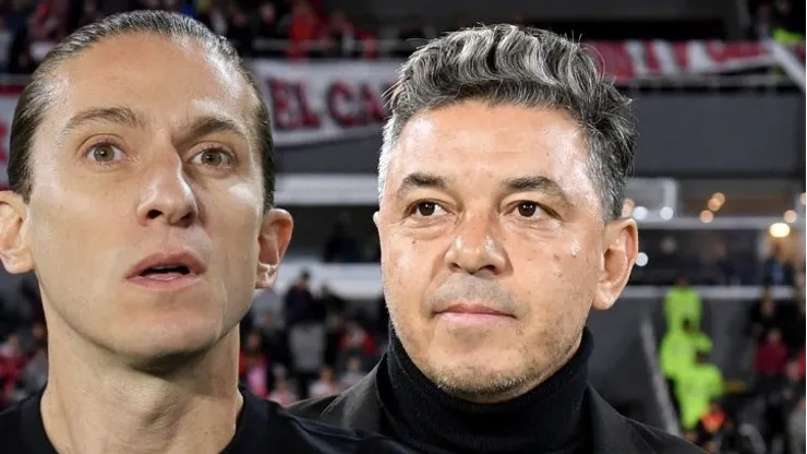 Marcelo Gallardo e Filipe Luís - Fotos: Hernan Cortez/Getty Images e Buda Mendes/Getty Images