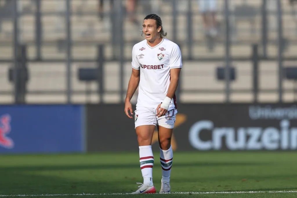 Canobbio, jogador do Fluminense, durante a partida contra o Bragantino no estadio Cicero De Souza Marques em Braganca Paulista (SP), pelo campeonato Brasileiro A 2025. Foto: Marlon Costa/AGIF