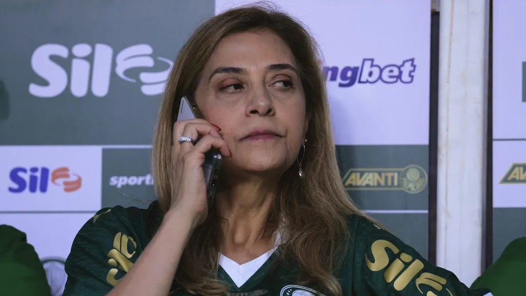 Leila Pereira presidente do Palmeiras durante partida contra o Bragantino no Allianz Parque pelo campeonato Paulista 2025. Foto: Ettore Chiereguini/AGIF