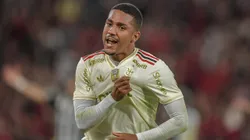 Samuel Lino jogador do Flamengo comemora seu gol anulado pelo recurso de video (VAR)durante partida contra o Atletico-MG no estadio Maracana pelo campeonato Copa Do Brasil 2025. Foto: Thiago Ribeiro/AGIF