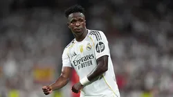 Vinicius Junior, do Real Madrid comemora gol da vitória sobre o Mallorca durante o Campeonato Espanhol neste sábado, em Madri