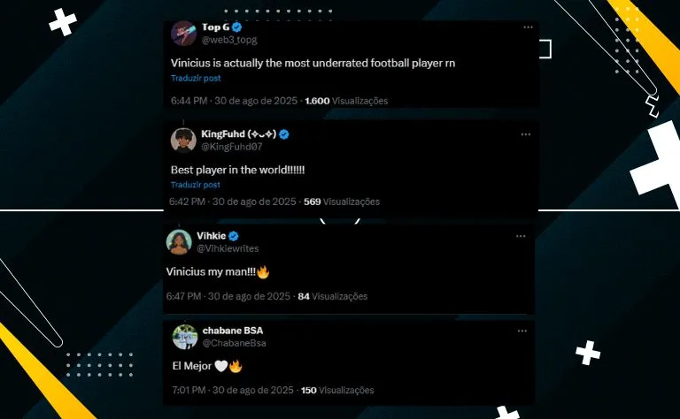 Print comentários dos torcedores do Real Madrid no X.