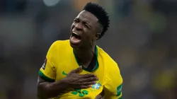 Vinícius Júnior comemora gol marcado pela Seleção Brasileira. Foto: Lucas Figueiredo/CBF.