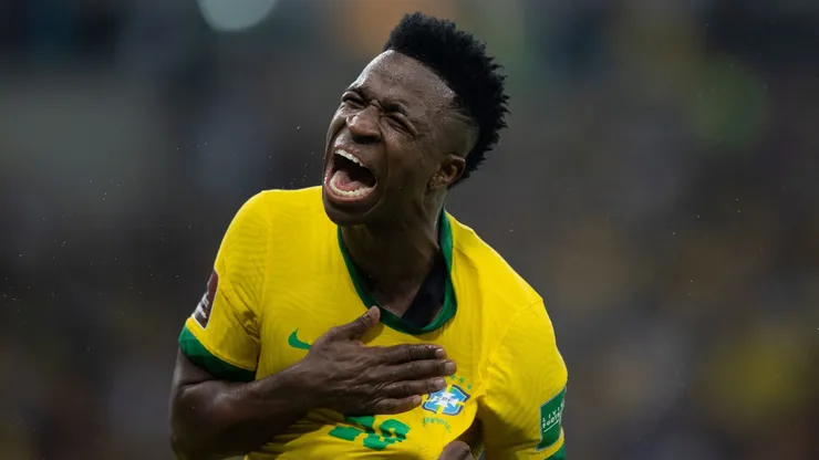 Vinícius Júnior comemora gol marcado pela Seleção Brasileira. Foto: Lucas Figueiredo/CBF.