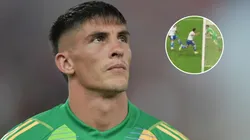 Rochet quase faz gol contra inacreditável em vitória do Internacional sobre o Fortaleza no Beira Rio. FotoxFoto: Rochet (AGIF); Lance (Reprodução/Premiere)