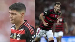 Ayrton Lucas e Viña em ação pelo Flamengo - Fotos: Thiago Ribeiro/AGIF e Jorge Rodrigues/AGIF