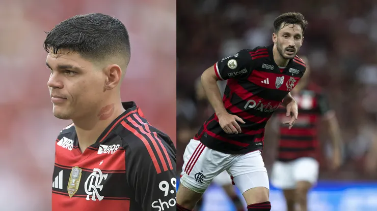 Ayrton Lucas e Viña em ação pelo Flamengo - Fotos: Thiago Ribeiro/AGIF e Jorge Rodrigues/AGIF