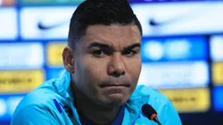 Casemiro durante entrevista coletiva, no CT Joaquim Grava, em junho.