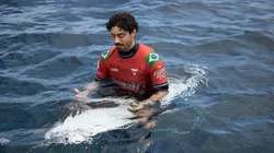TEAHUPO'O, FRENCH POLYNESIA - AUGUST 16: Yago Dora of Brazil prepares to surf during their heat during the 2023 SHISEIDO Tahiti Pro on August 16, 2023 in Teahupo'o, French Polynesia. (Photo by Ryan Pierse/Getty Images)