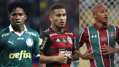 Endrick, João Gomes e João Pedro nos clubes que os revelaram. Fotos: Marcello Zambrana/AGIF; Marcello Zambrana/AGIF; Thiago Ribeiro/AGIF
