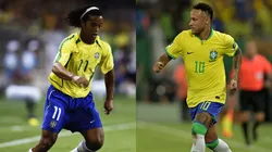 Ronaldinho Gaúcho e Neymar Jr atuando pela Seleção Brasileira