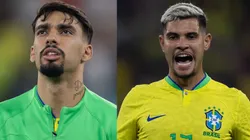 Lucas Paquetá e Bruno Guimarães defendendo a Seleção Brasileira - Fotos: Pedro Martins/AGIF