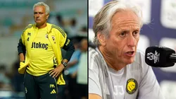 Jorge Jesus em coletiva pelo Al-Nassr e José Mourinho atuando como técnico do Fenerbahçe