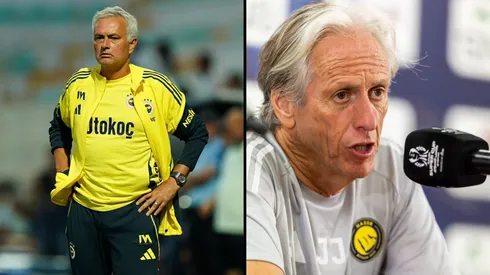 Jorge Jesus em coletiva pelo Al-Nassr e José Mourinho atuando como técnico do Fenerbahçe