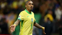 Raphinha, jogador da Seleção Brasileira, durante a partida entre Brasil e Paraguai na Neo Quimica Arena em Sao Paulo (SP), pelas Eliminatorias da Copa do Mundo 2026. Foto: Marlon Costa/AGIF