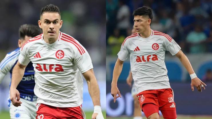 Rafael Borré e Alan Rodríguez, jogadores do Internacional. Fotos: Gilson Lobo/AGIF | Ricardo Duarte/Internacional