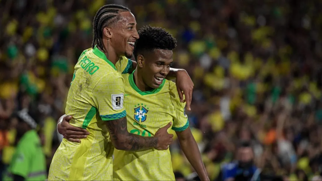 Estevao jogador do Brasil comemora seu gol durante partida contra o Chile no estadio Maracana pelo campeonato Eliminatorias Copa Do Mundo 2026. Foto: Thiago Ribeiro/AGIF