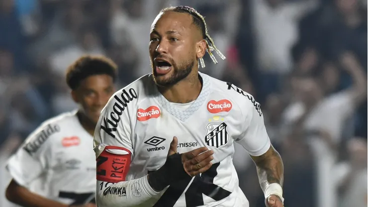 Neymar Jr jogador do Santos comemora seu gol durante partida contra o Flamengo - Foto: Jota Erre/AGIF