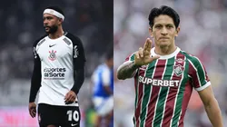 Memphis Depay e Germán Cano. Fotos: Ettore Chiereguini/AGIF e Thiago Ribeiro/AGIF.