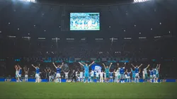 Jogadores celestes comemorando a classificação contra o Galo na Copa do Brasil