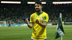 Flaco López comemorando gol contra o Sport pelo Brasileirão em agosto de 2025 no Allianz Parque. Foto: Marlon Costa/AGIF