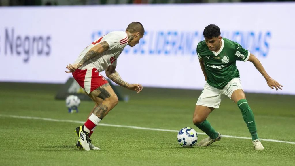 Bruno Rodrigues jogador do Palmeiras durante partida contra o Internacional no estadio Arena Allianz Parque pelo campeonato Brasileiro A 2025. Foto: Anderson Romao/AGIF