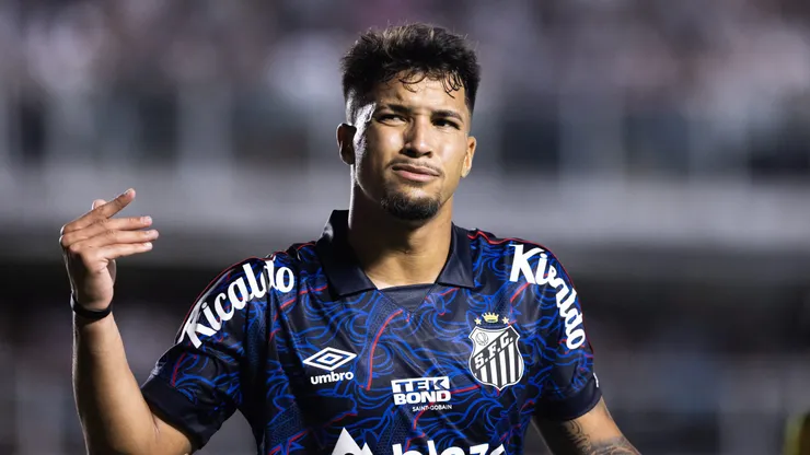 Marcos Leonardo jogador do Santos durante partida contra o Cuiaba no estadio Vila Belmiro pelo campeonato Brasileiro A 2023. Foto: Abner Dourado/AGIF