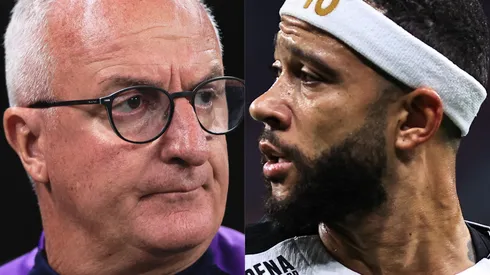 Dorival Júnior e Memphis Depay, do Corinthians. Fotos: Ettore Chiereguini e Fabio Giannelli/AGIF