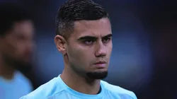 Andreas Pereira jogador do Palmeiras durante aquecimento antes da partida contra o Internacional no estadio Arena Allianz Parque pelo campeonato Brasileiro A 2025. Foto: Ettore Chiereguini/AGIF