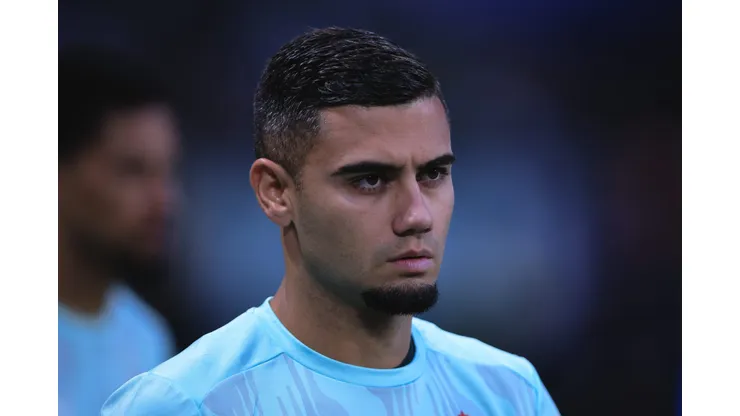 Andreas Pereira jogador do Palmeiras durante aquecimento antes da partida contra o Internacional no estadio Arena Allianz Parque pelo campeonato Brasileiro A 2025. Foto: Ettore Chiereguini/AGIF