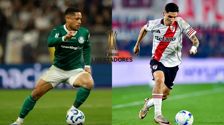 Vitor Roque do Palmeiras e Gonzalo Montiel do River Plate - Foto: Miguel Schincariol/Getty Images e Marcelo Endelli/Getty Images