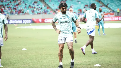 Gabigol jogador do Cruzeiro durante aquecimento antes da partida contra o Bahia no estadio Arena Fonte Nova pelo campeonato Brasileiro A 2025. Foto: Marcio Jose/AGIF