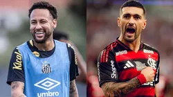 Neymar e Arrascaeta, estrelas do futebol brasileiro. Fotos: Divulgação/Santos e Flamengo