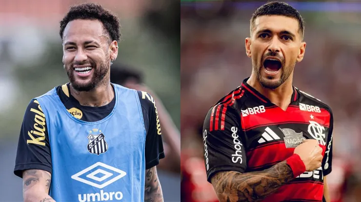 Neymar e Arrascaeta, estrelas do futebol brasileiro. Fotos: Divulgação/Santos e Flamengo