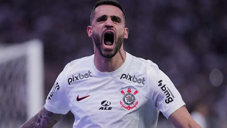 Renato Augusto comemorando gol durante partida entre Corinthians e América-MG, na Neo Química Arena, pela Copa do Brasil 2023.