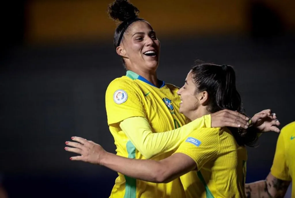 Amanda Gutierres comemora gol pela Amarelinha. Foto: Divulgação/Copa América