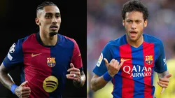 Raphinha e Neymar em campo pelo Barcelona. Foto: David Ramos/Getty Images e Denis Doyle/Getty Images